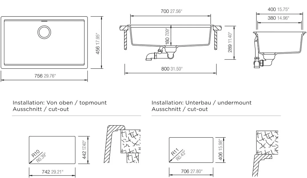 Obrázek Dřez KIRUNA N-100XL AllBlack Night Spodní uložení