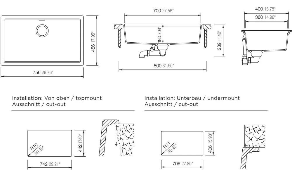 Obrázek Dřez KIRUNA N-100XL Ivy Spodní uložení