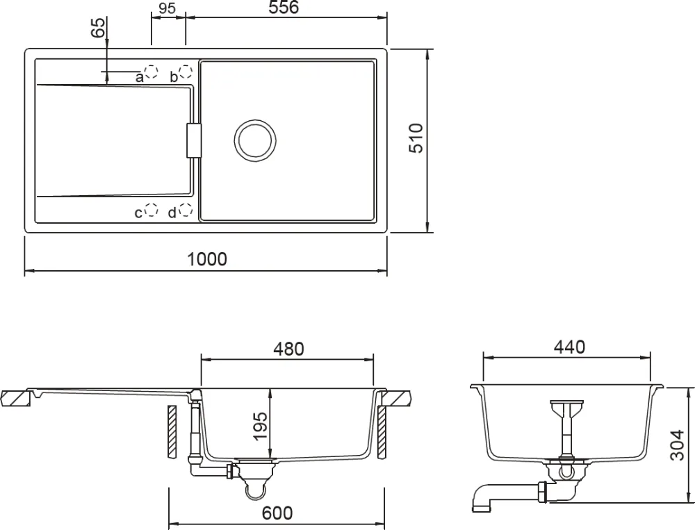 Obrázek Dřez MONO D-100L Ivy Spodní uložení