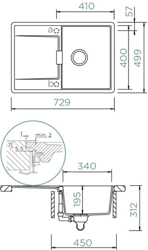 Obrázek Dřez MONO D-100S Bronze Uložení do roviny