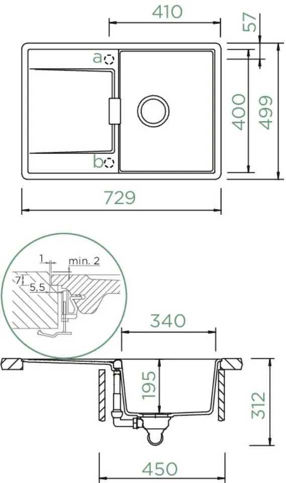 Obrázek Dřez MONO D-100S Stone Uložení do roviny