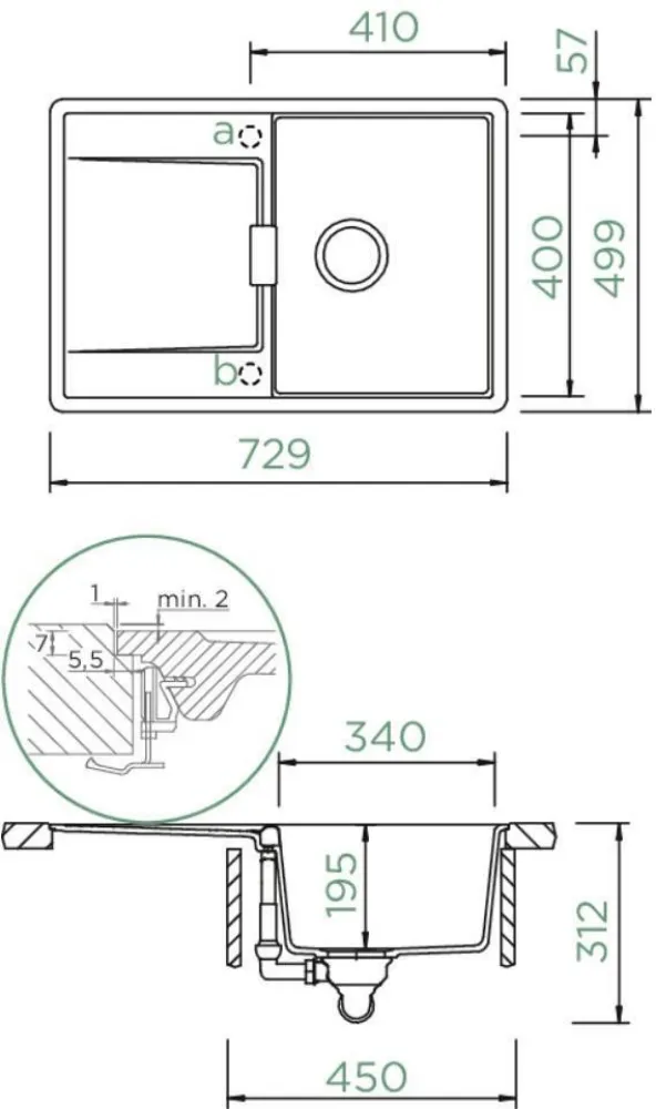 Obrázek Dřez MONO D-100S Stone Uložení do roviny