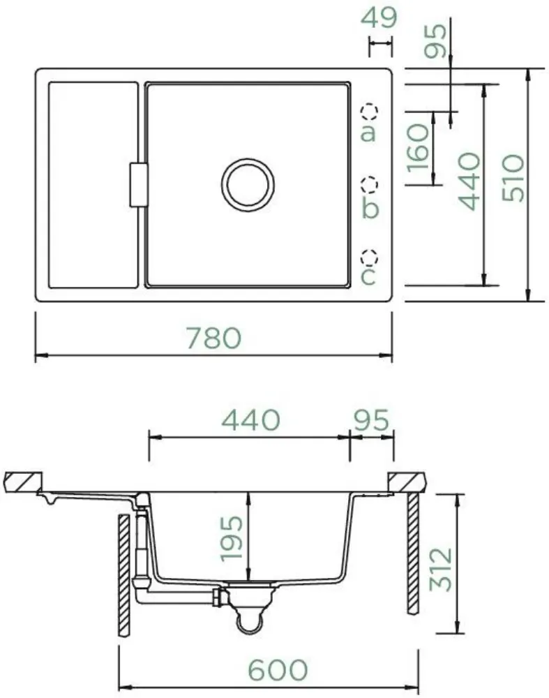 Obrázek Dřez MONO D-100XS Berry Spodní uložení