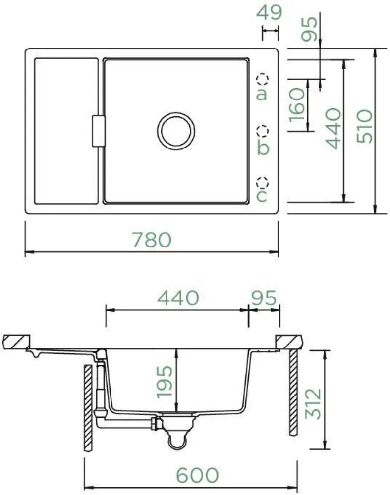 Obrázek Dřez MONO D-100XS Ivy Spodní uložení