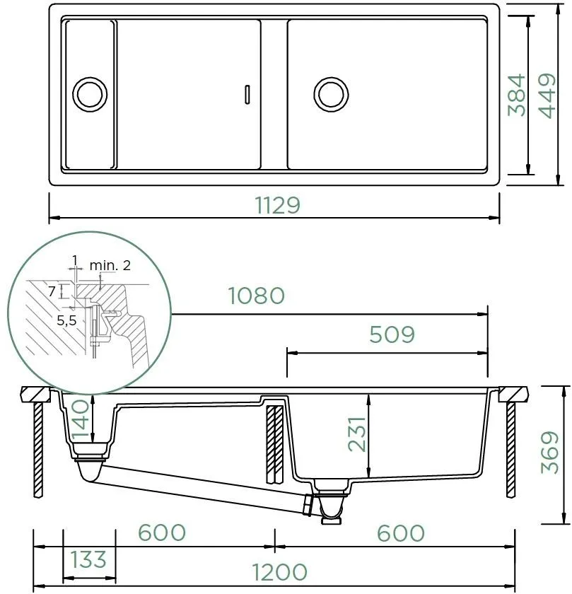 Obrázek Dřez PREPSTATION D-150 Day Uložení do roviny