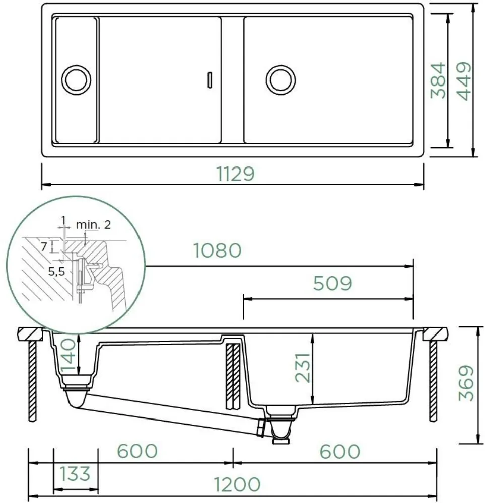 Obrázek Dřez PREPSTATION D-150 Day Uložení do roviny