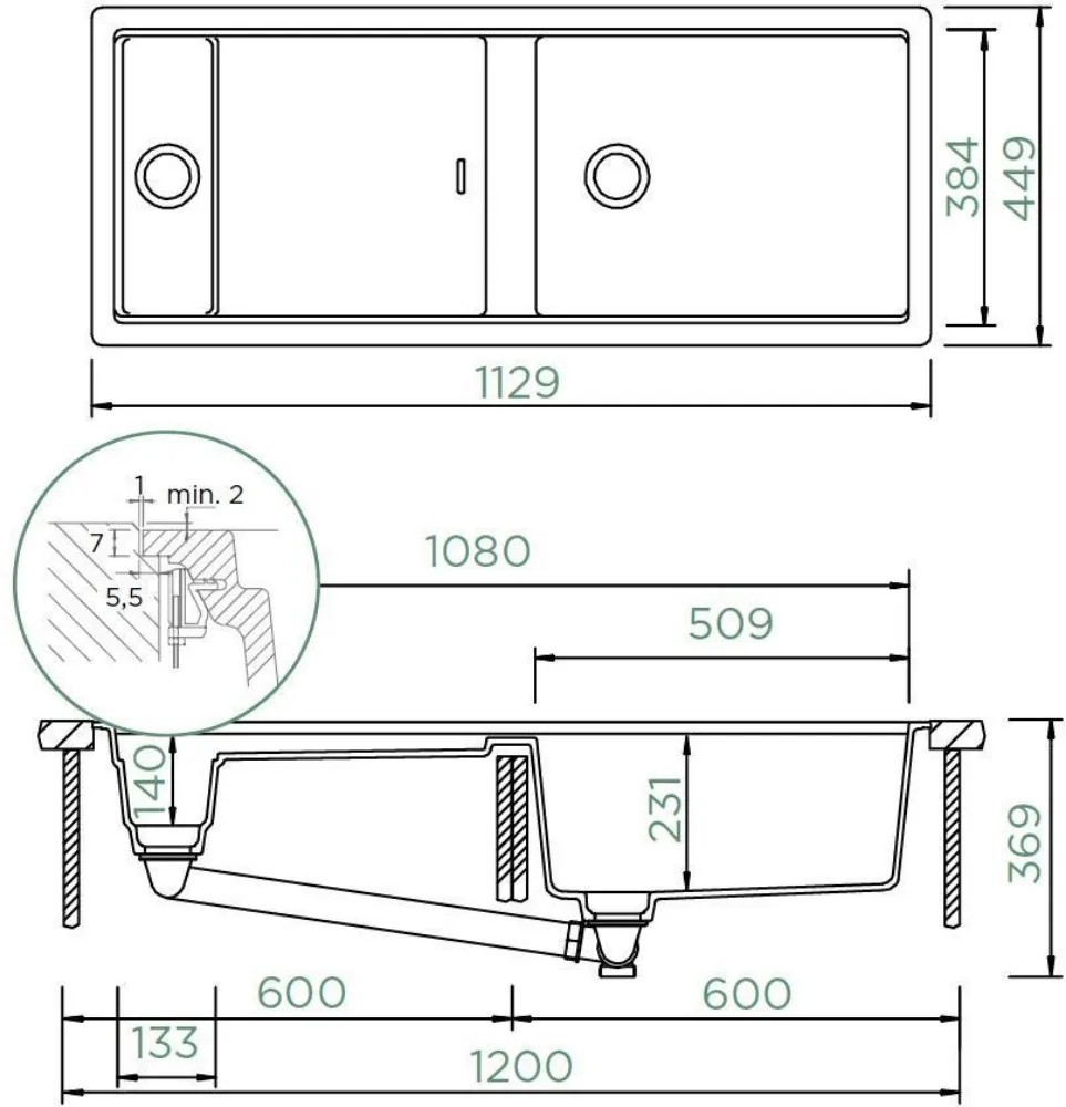 Obrázek Dřez PREPSTATION D-150 Night Uložení do roviny