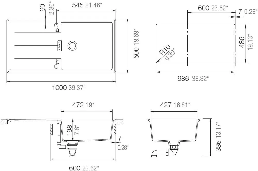 Obrázek Dřez Tia D-100L Berry horní uložení