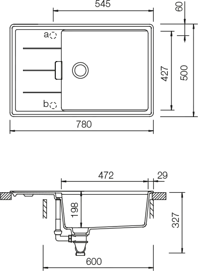 Schéma pro vestavbu dřezu