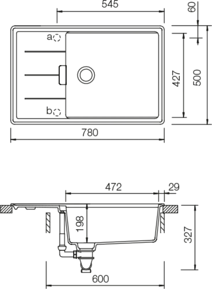 Schéma pro vestavbu dřezu