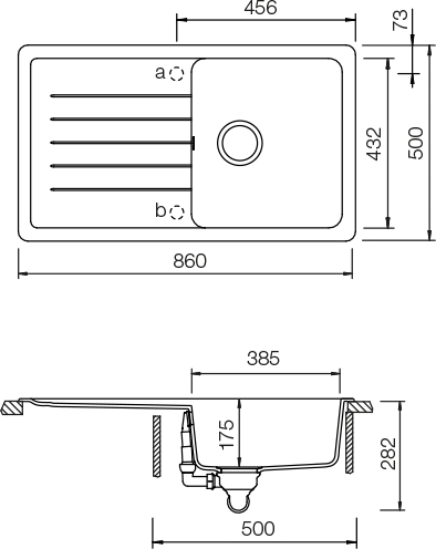 Schéma pro vestavbu dřezu Toledo D-100 Bronze