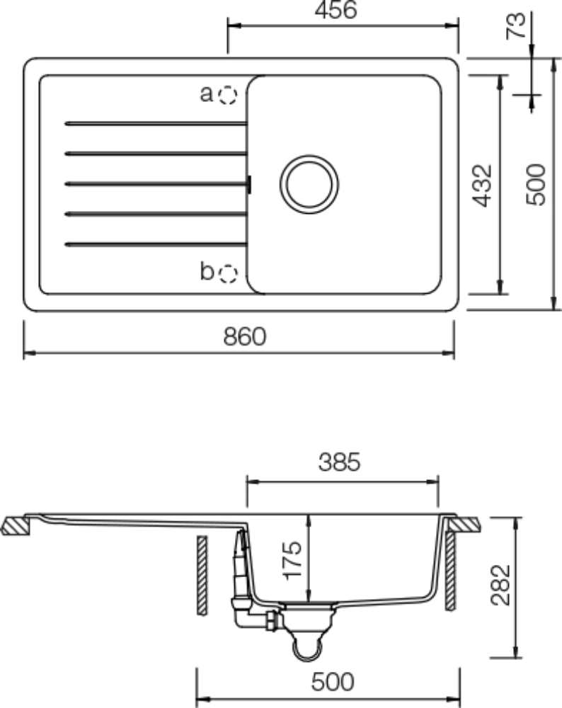 Schéma pro vestavbu dřezu Toledo D-100 Bronze