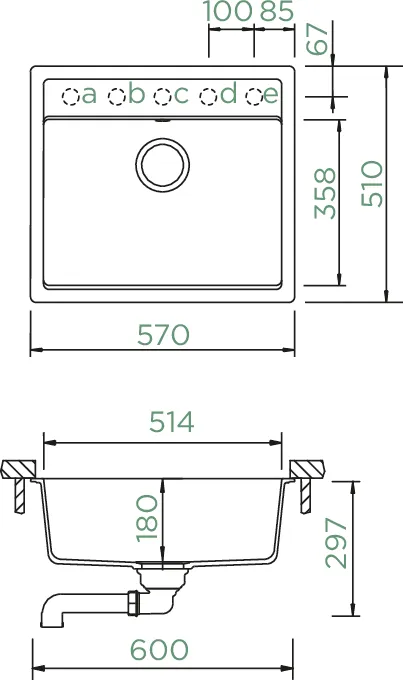 Schéma pro vestavbu dřezu MONO N-100 Dusk
