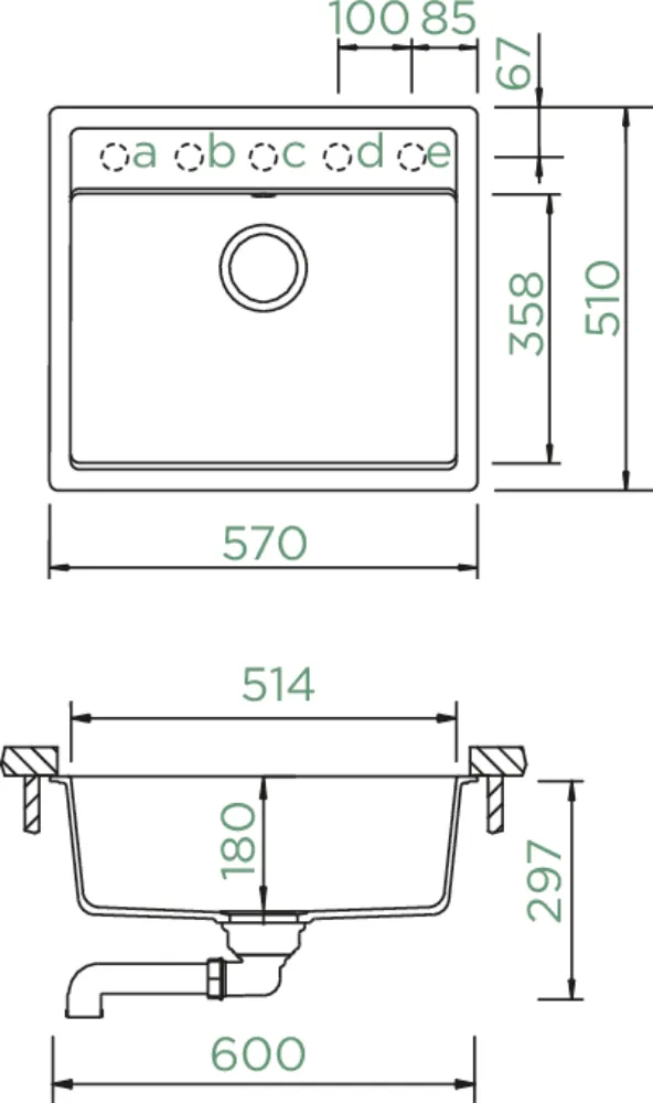 Schéma pro vestavbu dřezu MONO N-100 Dusk