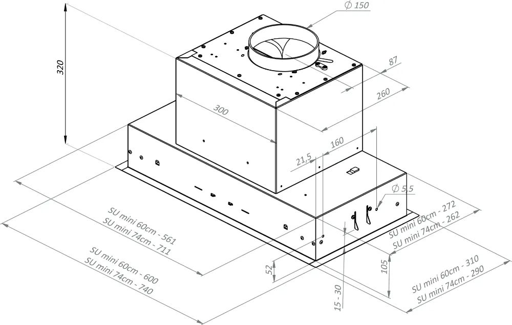 Obrázek Odsavač vestavný do skříňky SU Mini 74 Black (CDZ7402C)