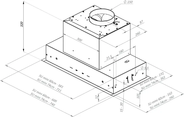 Obrázek Odsavač vestavný do skříňky SU Mini 74 Black (CDZ7402C)