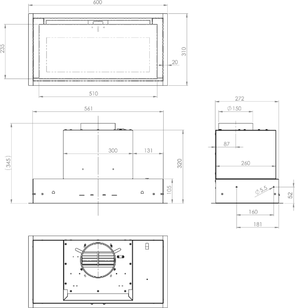 Obrázek Odsavač vestavný do skříňky SU Mini 60 Black (CDZ6001C)
