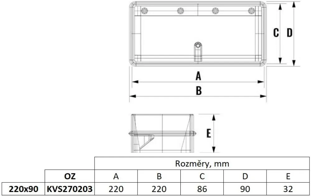Obrázek Hranatá vodorovná pachutěsná klapka s magnetem  220x90 mm pro odsavače