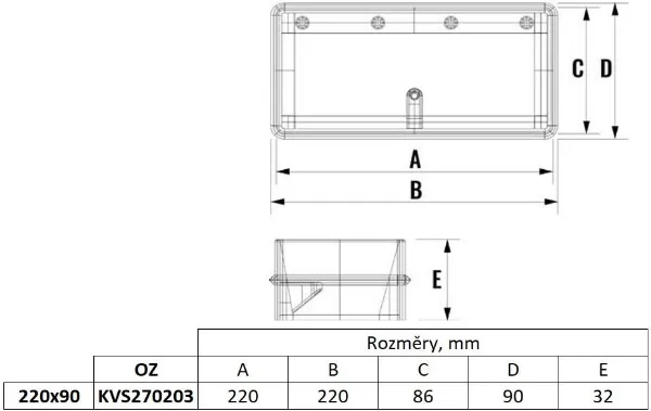 Obrázek Hranatá vodorovná pachutěsná klapka s magnetem  220x90 mm pro odsavače