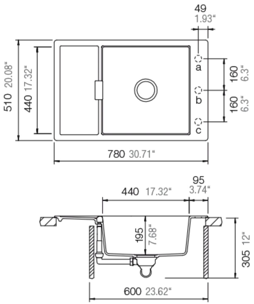 Schéma pro vestavbu dřezu MONO D-100XS Magnolia